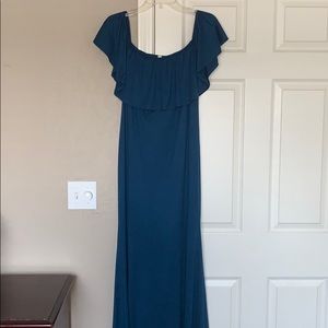 Teal Maternity Photoshoot off shoulder Gown